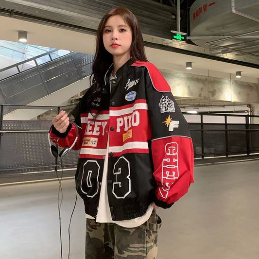 Retro Locomotive Baseball Uniform Loose Street Style Racing Trend