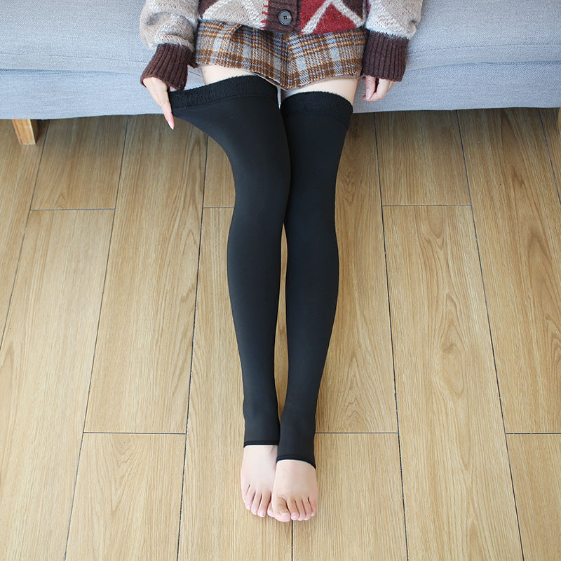 Autumn And Winter Large Size Fleece-lined Thick Fake Transparent Meat Thigh High Sock