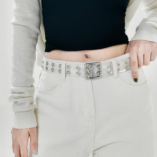 Men's And Women's Punk Style Perforated Belt Waist Chain Accessories Transparent Double Breasted Star Hollow Belt Denim Belt Trend Item