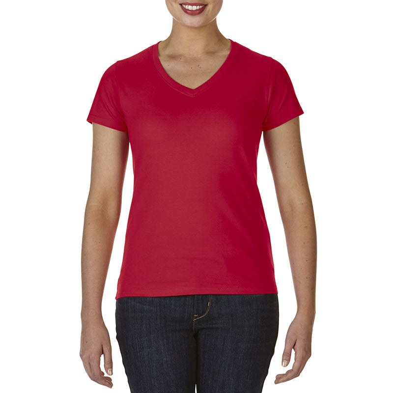 Ladies V-Neck T-Shirt Casual Breathable Bottoming Export Short Sleeve