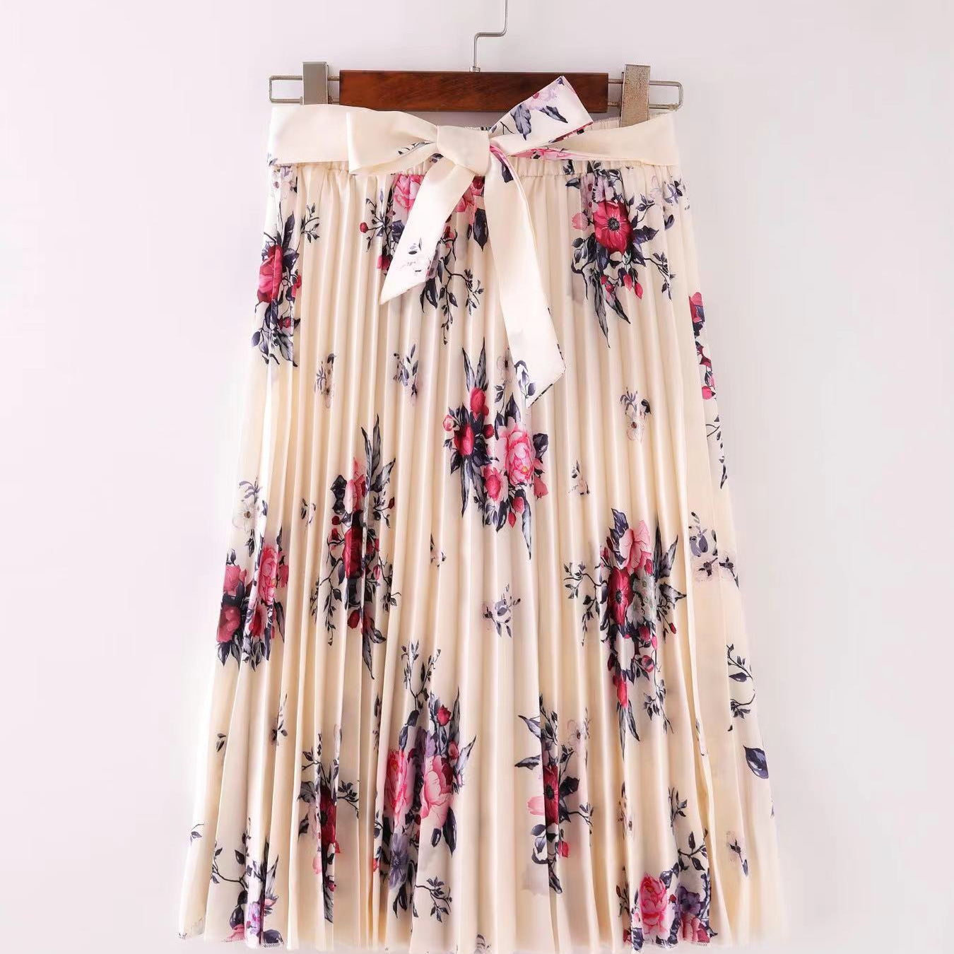New Arrival Printed Bow-Knot Pleated Skirt Midi Skirt