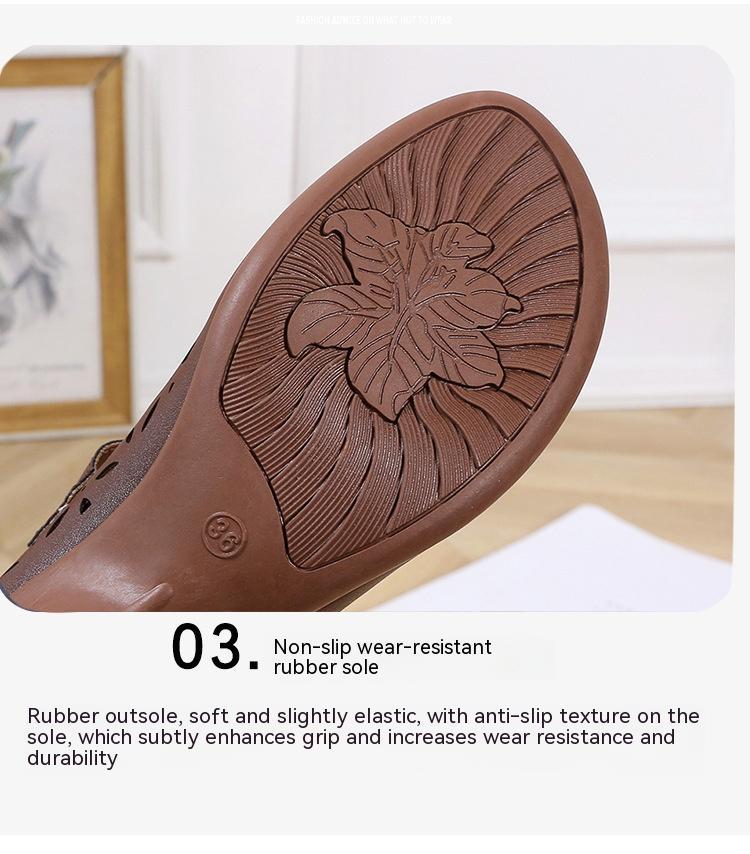 High Heel Retro Hollow Sandals Spring And Summer New Round Toe Buckle Mom Shoes