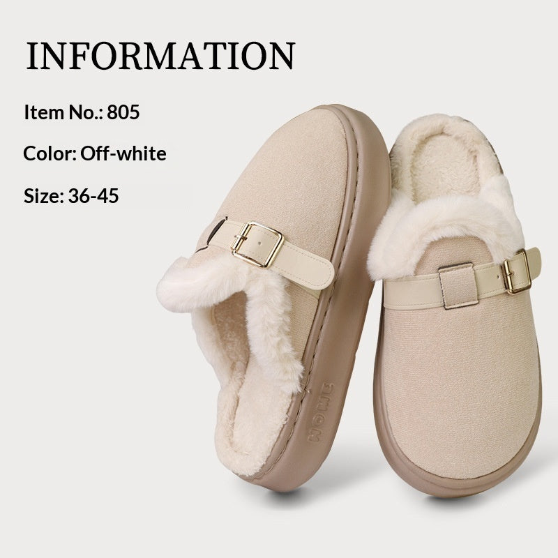 Womens AutumnWinter Indoor Plush Thick-Soled Warm Anti-Slip Cotton Slippers