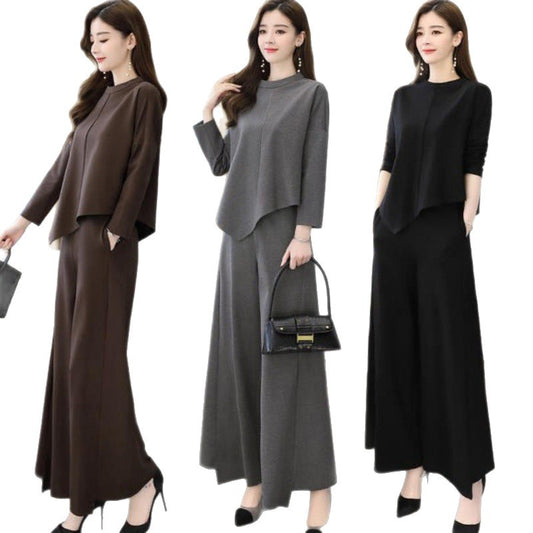 Spring And Autumn Wide-leg Pants Set Casual Stylish Culottes Two-piece