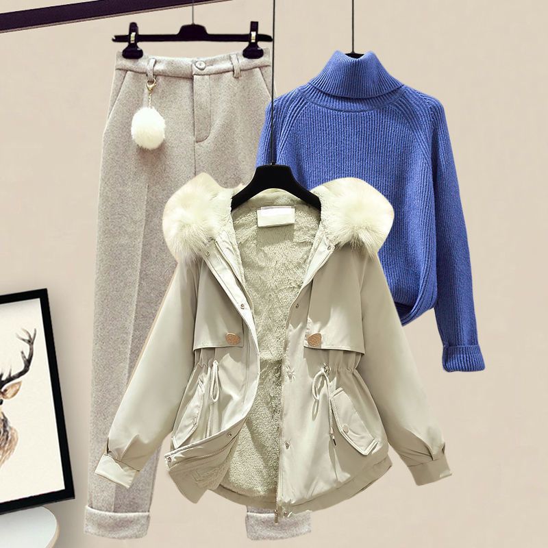 Women's Casual Sweater Haren Pants And Velvet Cotton Suit Set