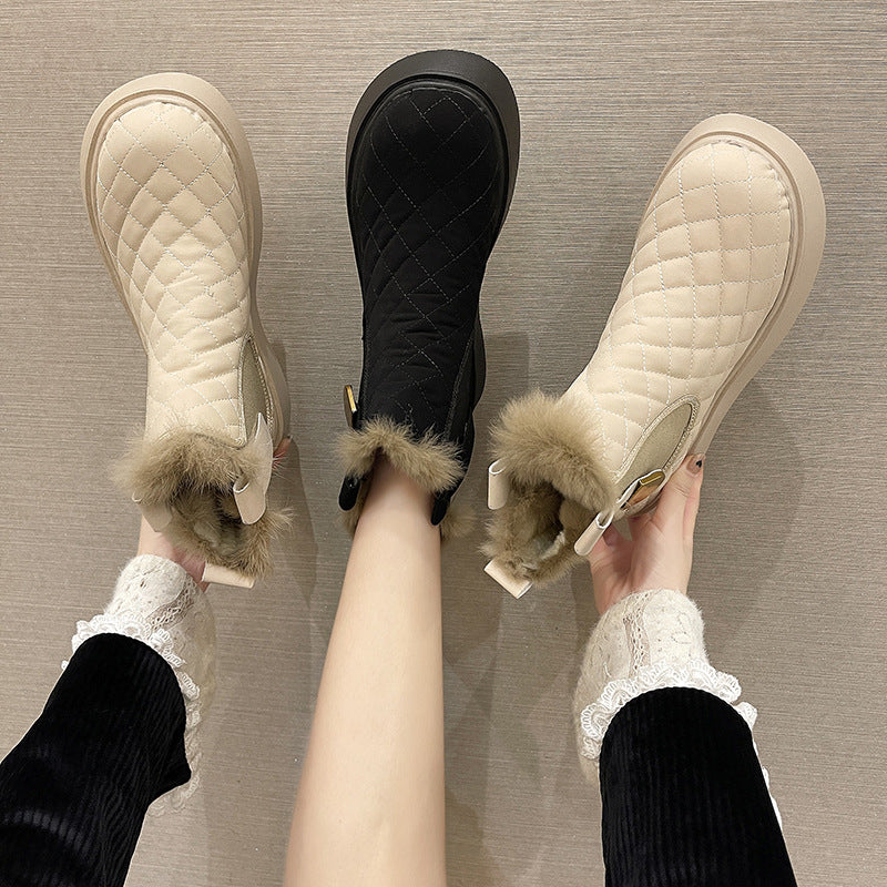 Women's Hairy Mouth Warm Wedge Round-toe Sleeve Boots