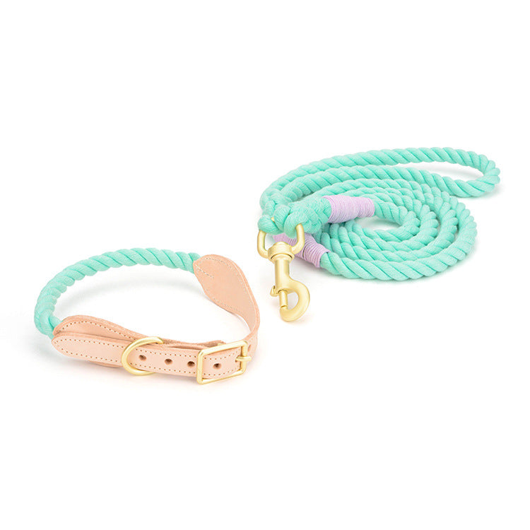 Pet Cowhide Woven Cotton Rope Dog Leash