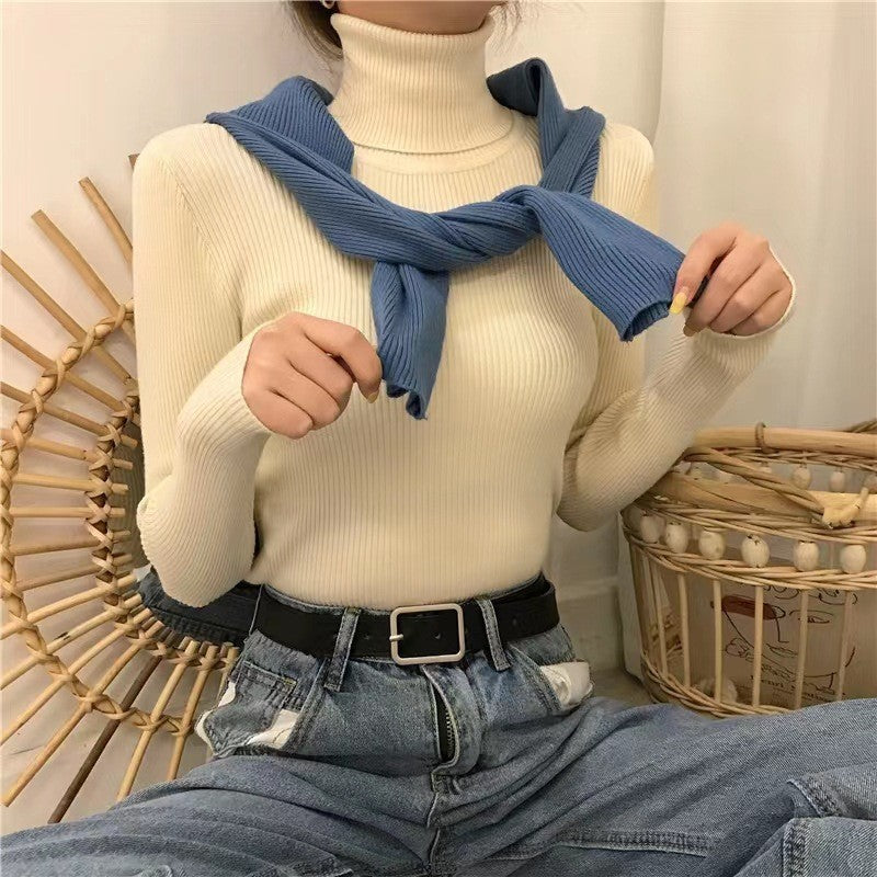 Half High Collar Inner Lining Bottom Sweater Slim Fit Fit Long Sleeved Sweater