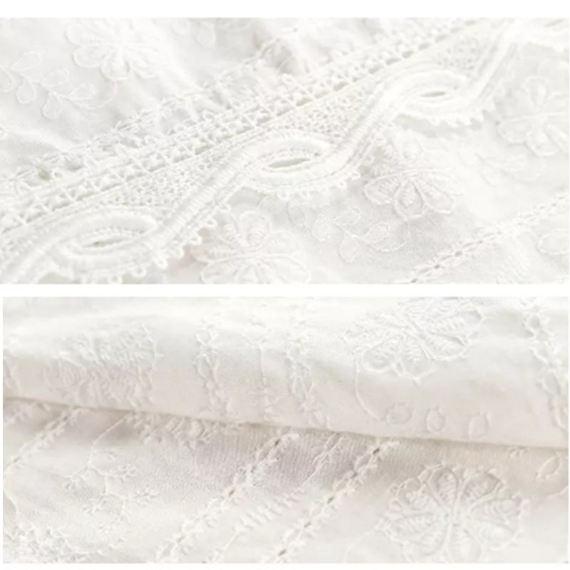 V-neck Lace Lantern Sleeve White Foreign Style Shirt