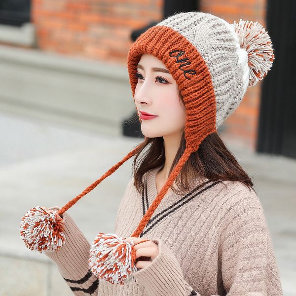 Winter Hat Women's Fleece-lined Warm Wool Hat Korean Style Colorblock All-matching Hat