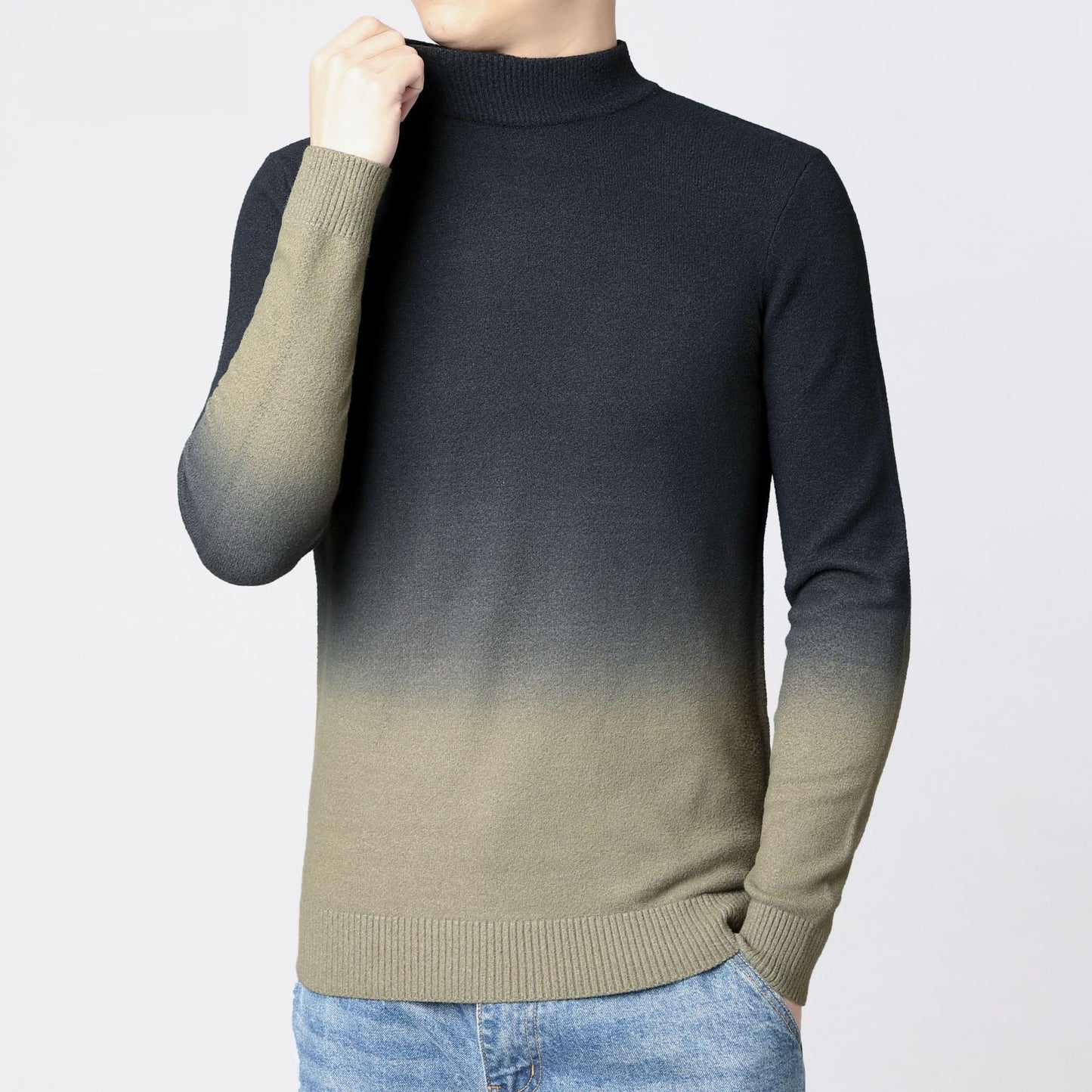 Gradient Colored Slimfitting Thickened Men's Pullover Sweater