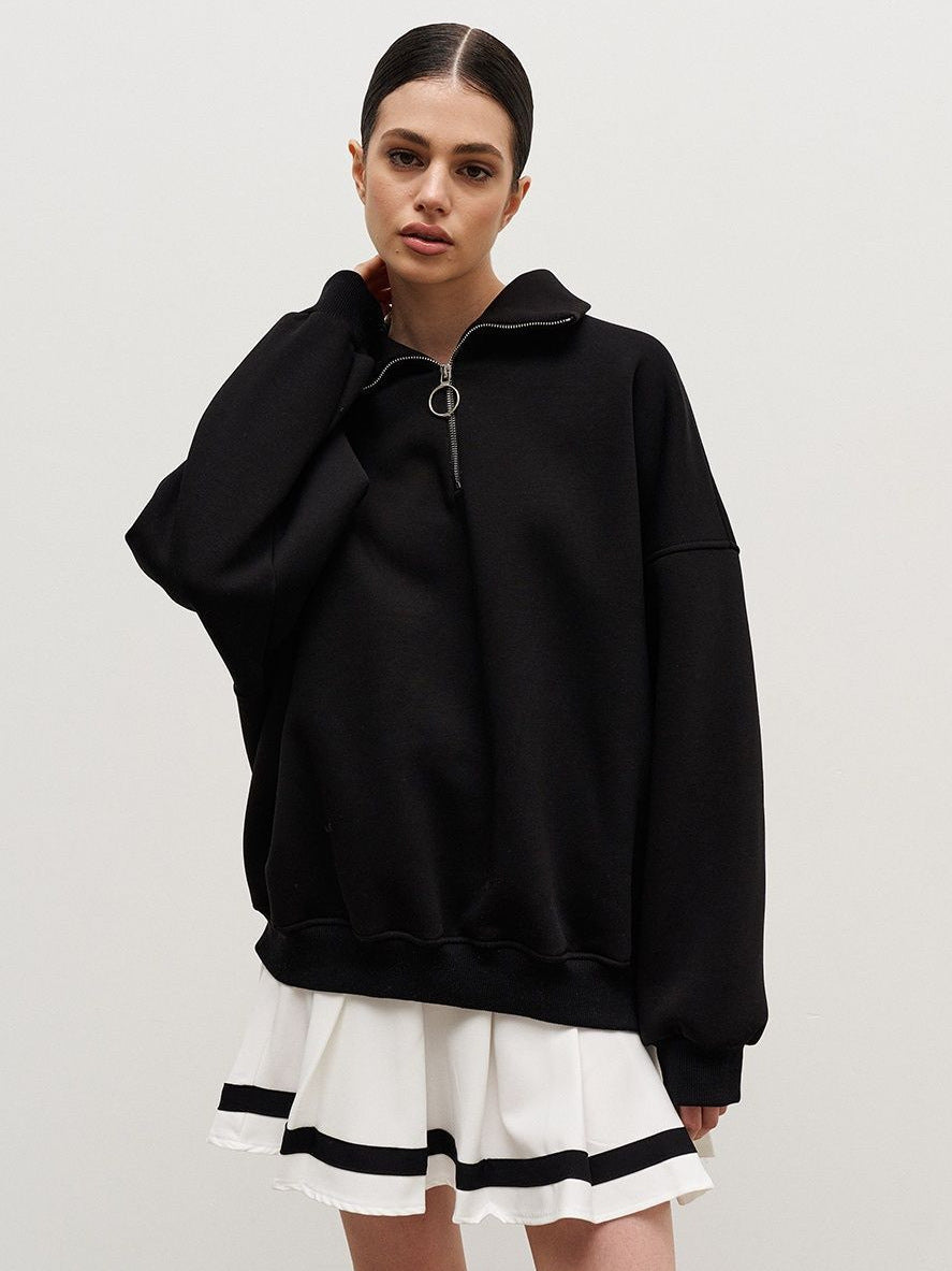 Dame Fritid Løs Lynlås Sweater