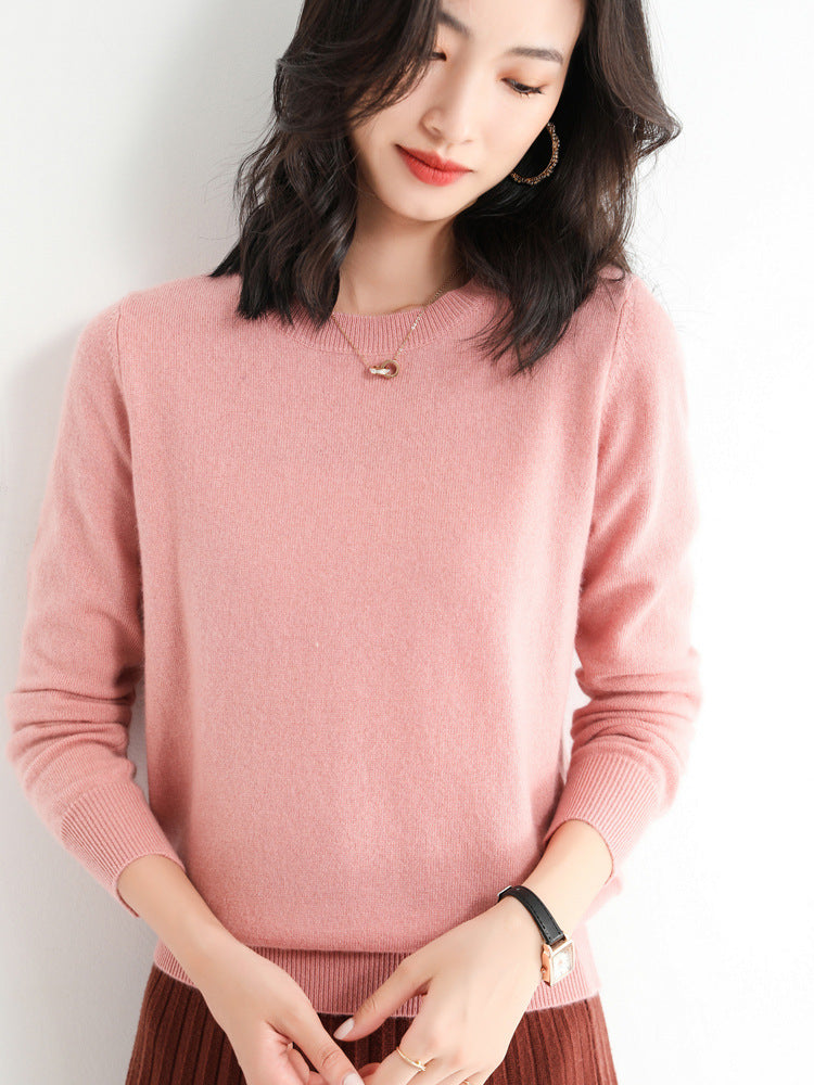 Slim Fit Solid Color Round Neck Base Pullover Sweater