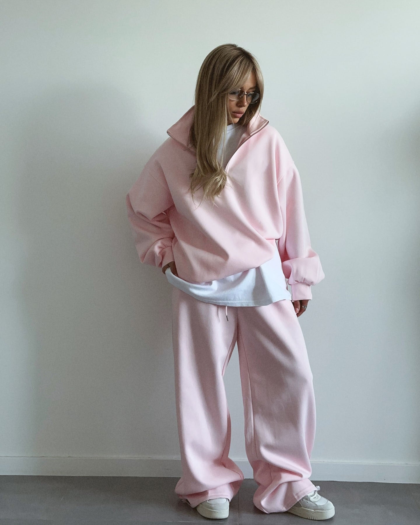 Fashionable Half-Open Collar Long-Sleeve Hoodie And Pants Casual Set