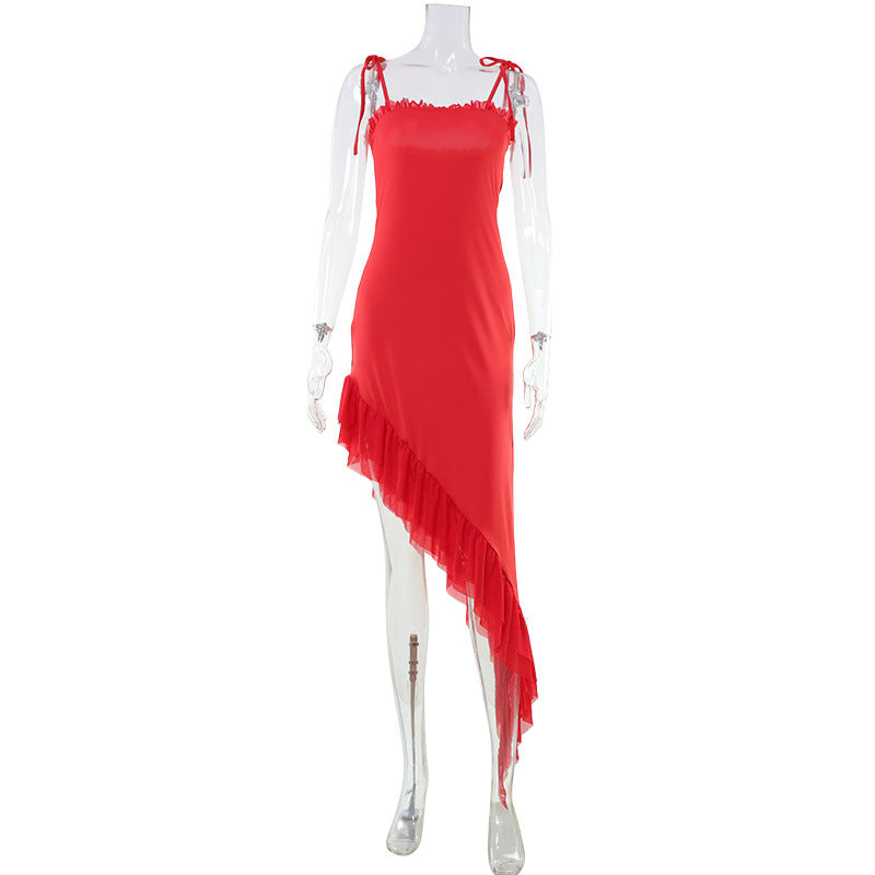 Irregular Ruffled Strap Dress For A Polished Tailored Look