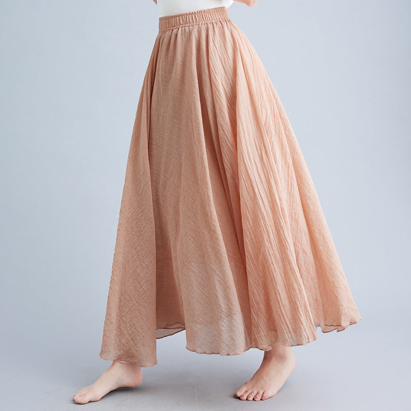 Women's Artistic Cotton And Linen Big Hem Skirt