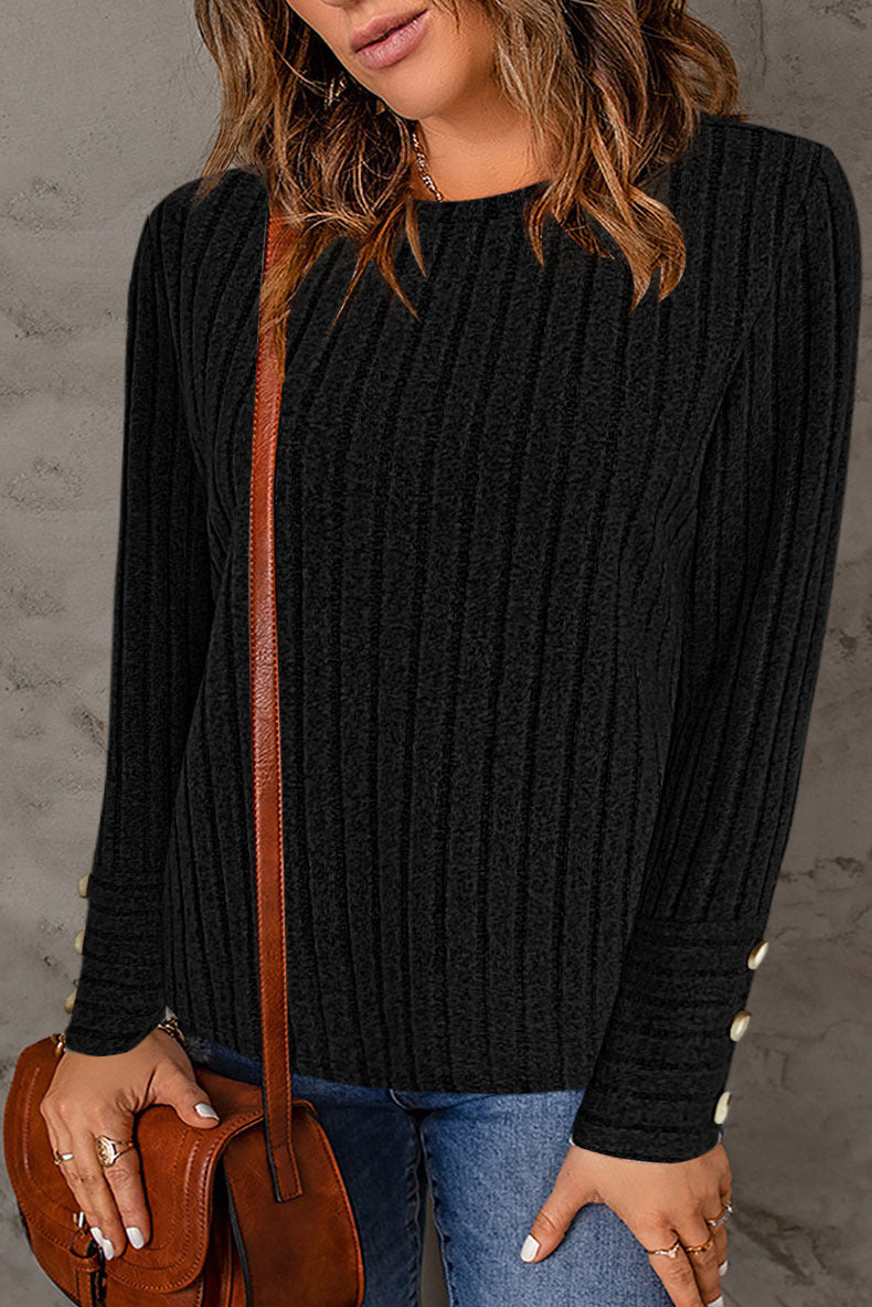 Pullover Round Neck Fashion Long Sleeve Button Top