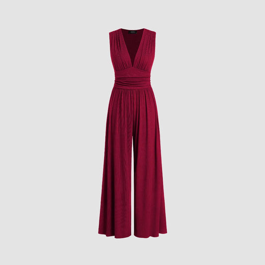 Women's Solid Color Loose Sleeveless Knitted Jumpsuit