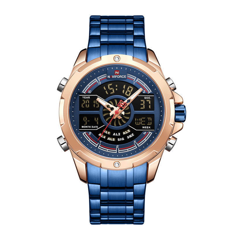 Dual Display Movement Luminous Week Calendar Chronograph Multi-function Men's Watch