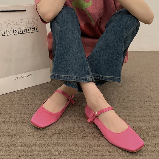 Vintage Silver French Thick Heel Mary Jane Shoes