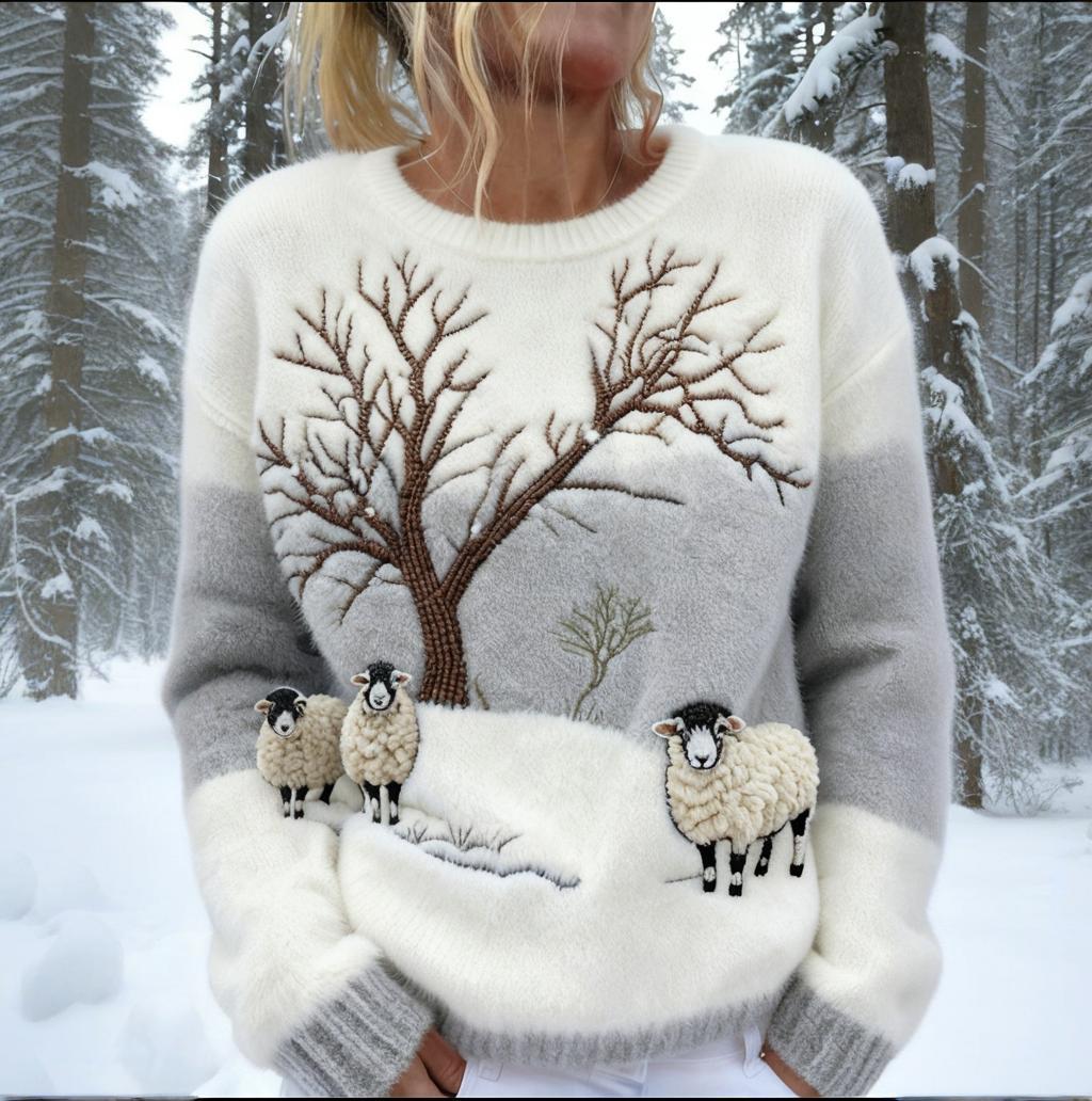 Christmas-themed 3D Digital-printed Fleece Slim-fit Crewneck Hoodie