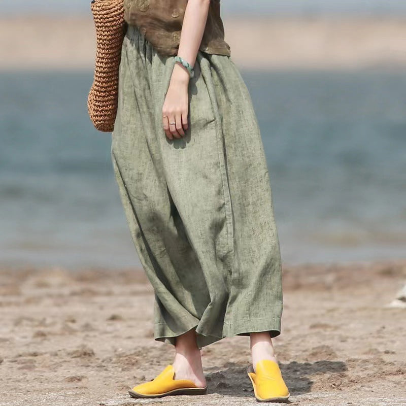 Summer Cotton-linen Loose-fitting Lightweight Capri Wide-leg Pants
