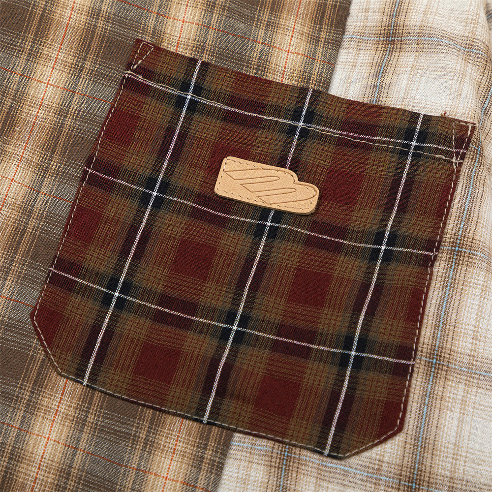 European And American Irregular Colorblock Check Shirt