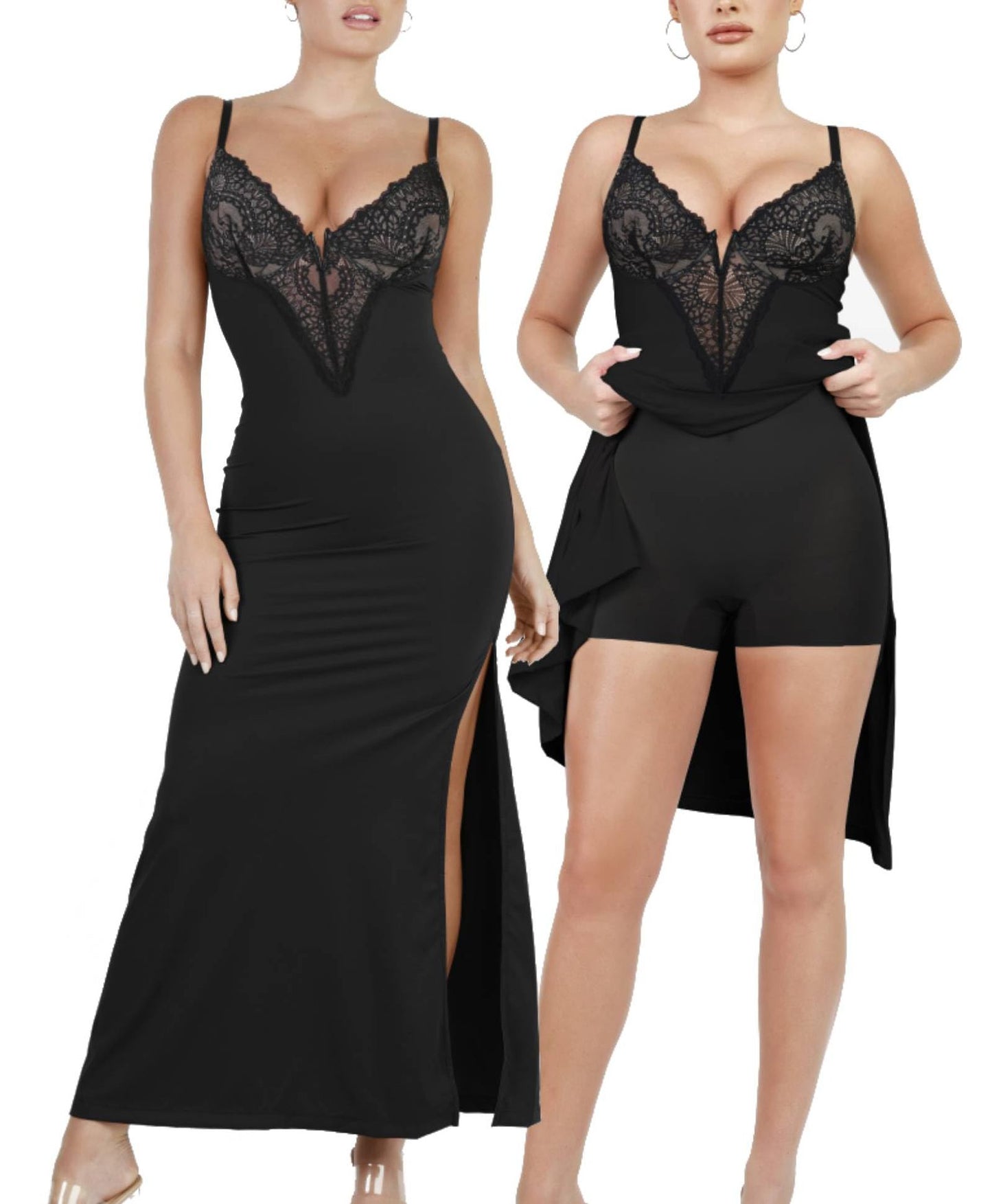 Lace See-through Gathered Belly Contracting And Close-fitting Jumpsuit Dress