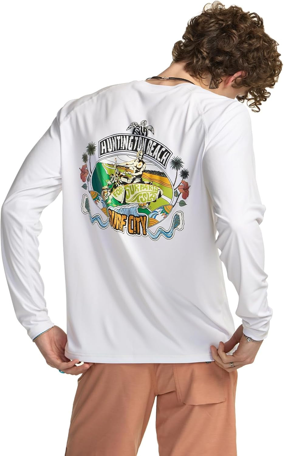 Men'S Rashguard Swim Shirts, UPF 50+ Cool Running Workout Loose-Fit Long Sleeve