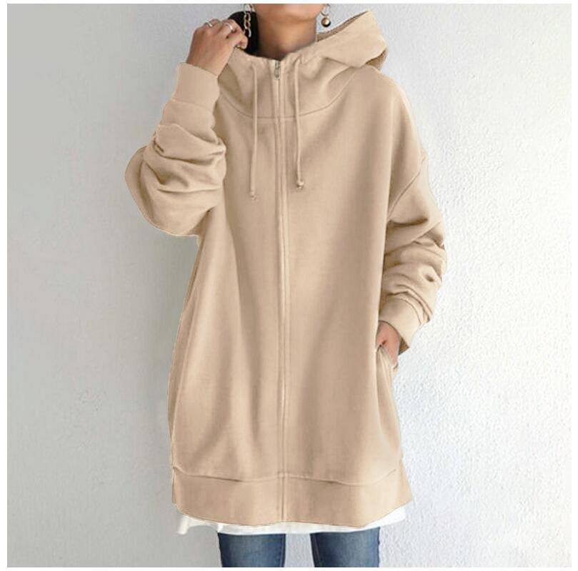 New Stylish Streetwear Long Fleece-lined Hoodie With A Zipper And Hood
