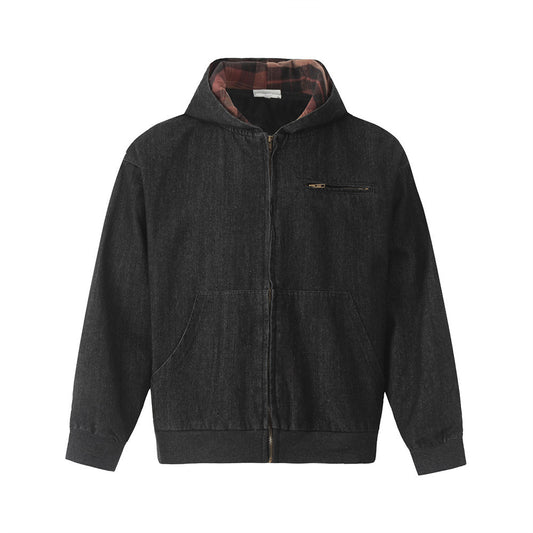 Trendy High Street Letter Printing Denim Hoodie Coat Men