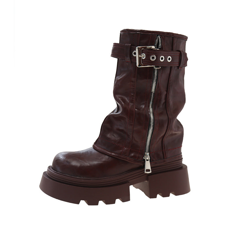 Autumn And Winter British Style Retro Denim Western Knight Boots Small Raise The Bottom Chunky Heel
