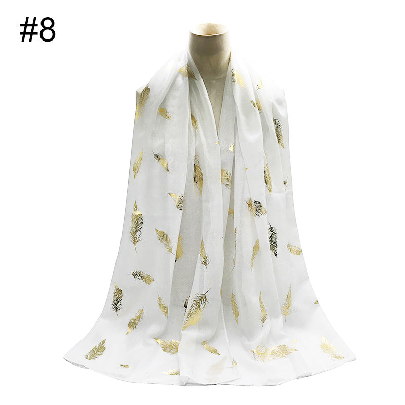 Gold Leaf Print Women's Versatile Scarf Turban Shawl