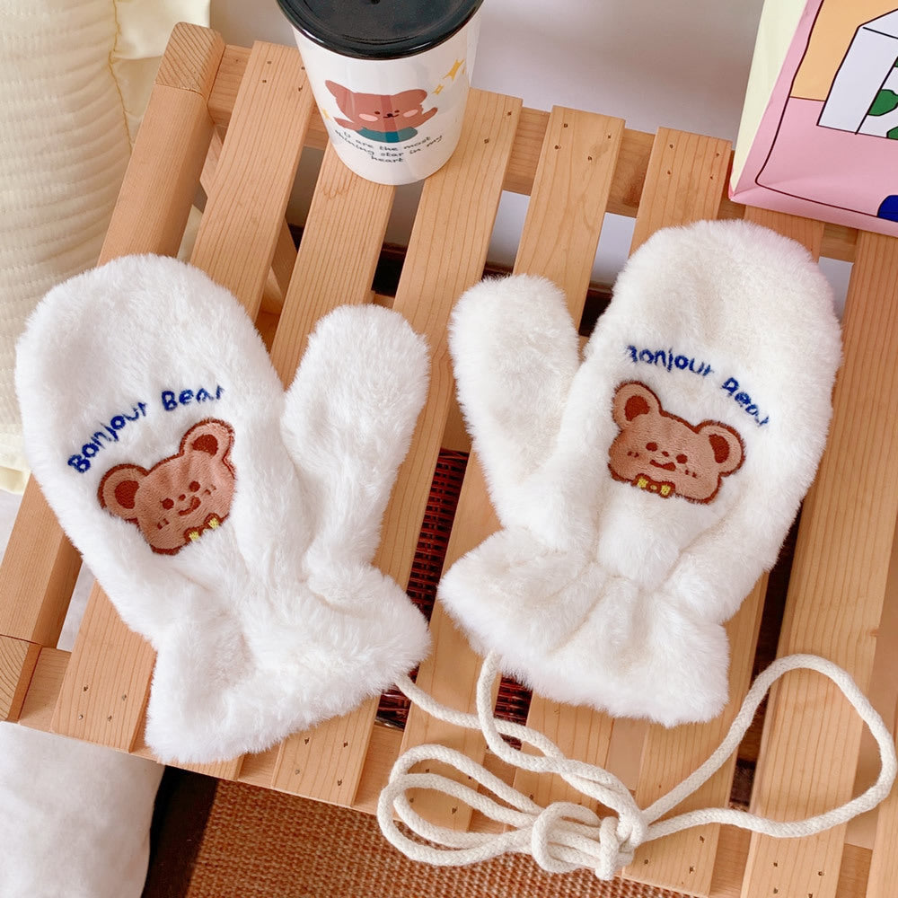 Chacha Bear Student Gloves With Lanyard