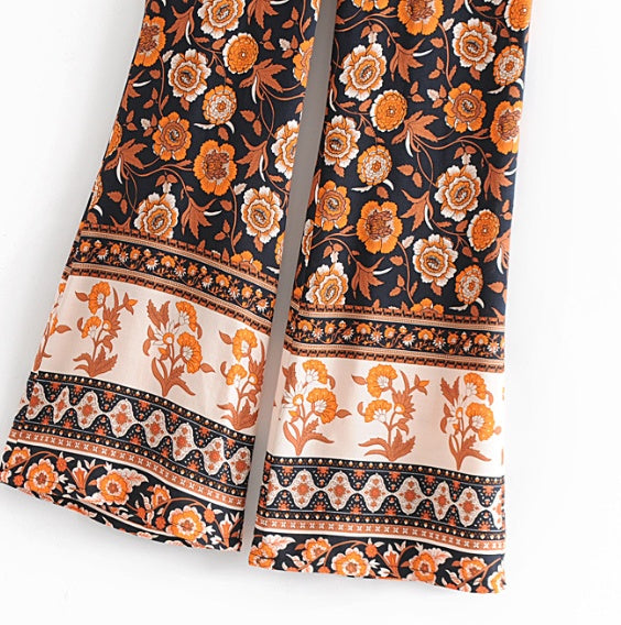Women's New Positioning Flower Black Flower Flared Trousers