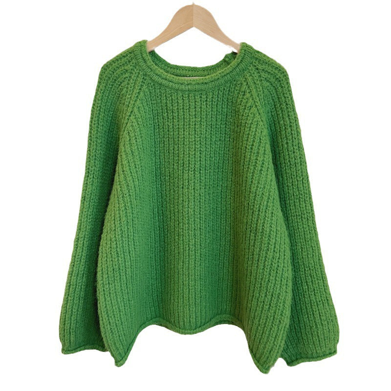 Korean Style Lazy Style Solid Color Curling Coarse Yarn Sweater For Women