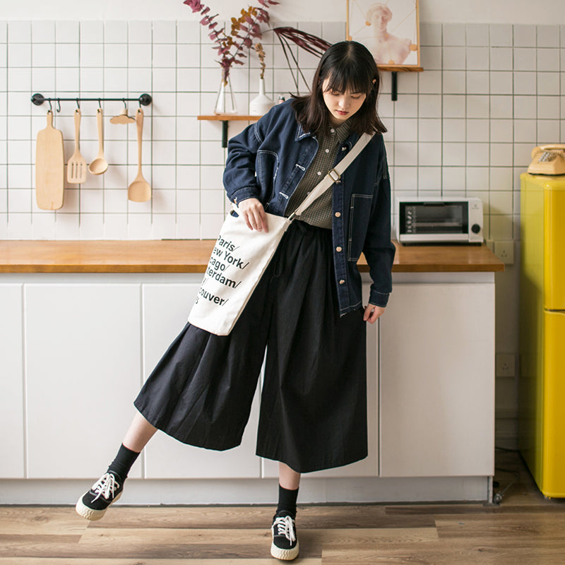Japanske overalls sorte bukser med vide ben til damer