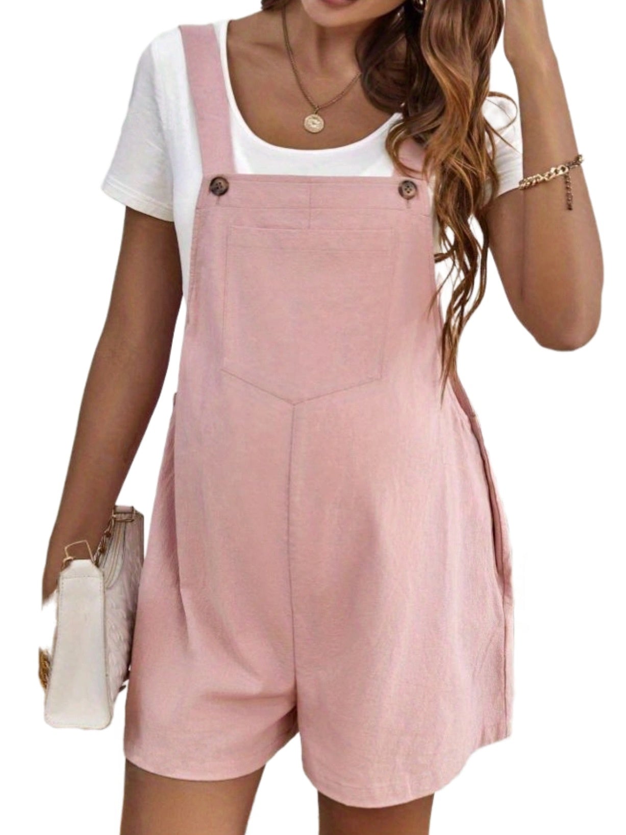 European And American Solid Color Suspender One-piece Shorts With Adjustable Waist