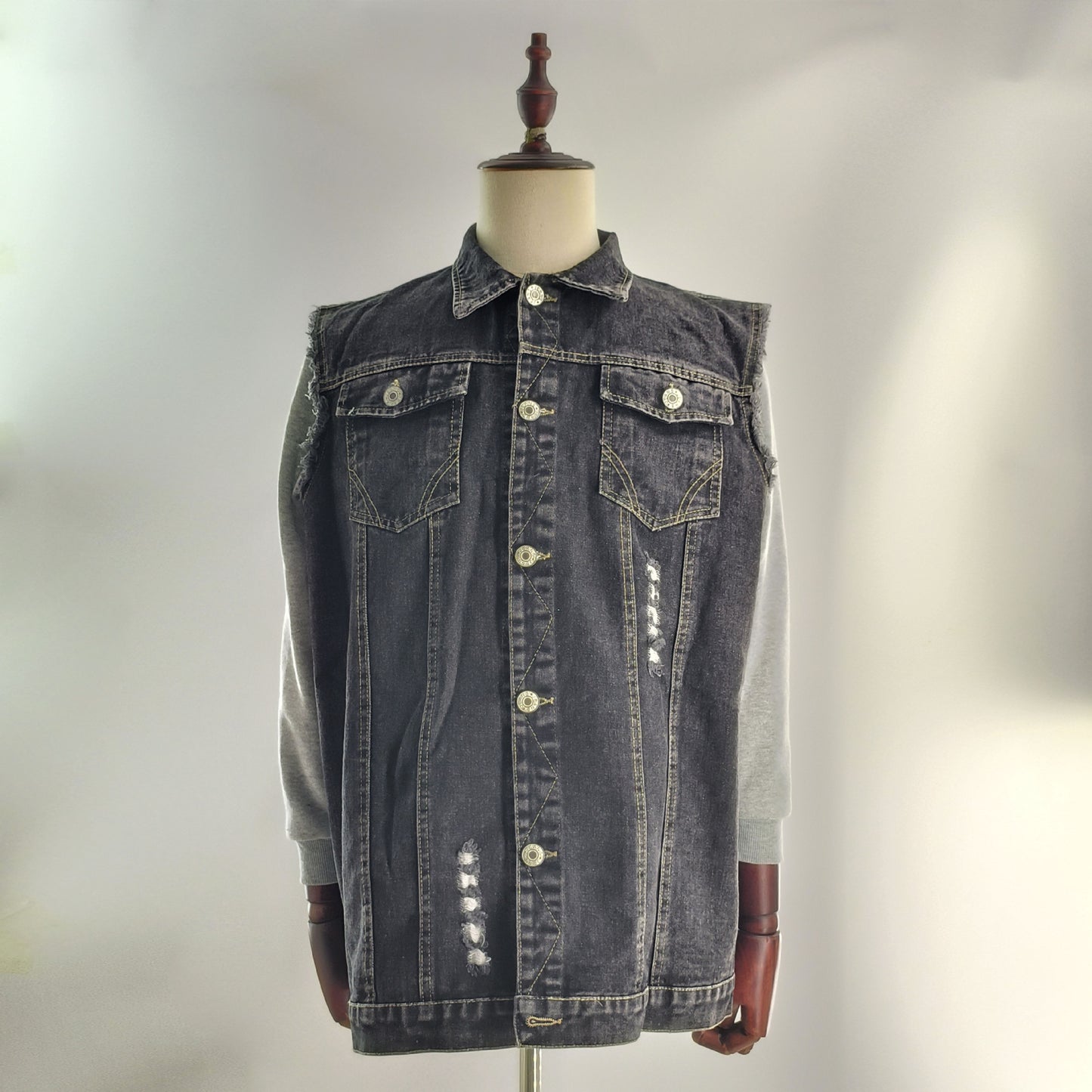 Men's Denim Vest Printed Shirt