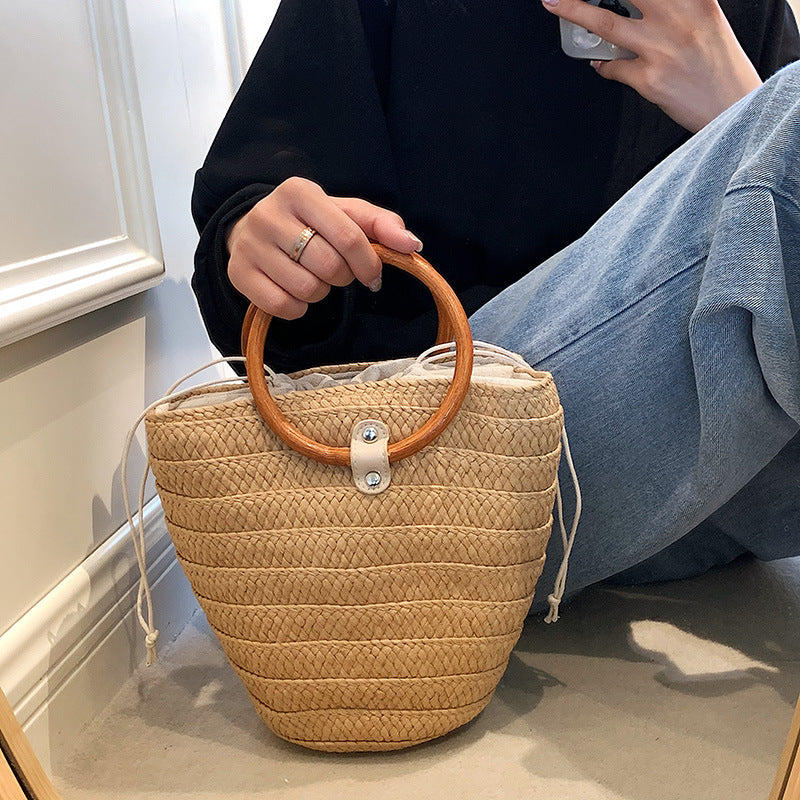 Ring-totetaske flettet afslappet skuldertaske