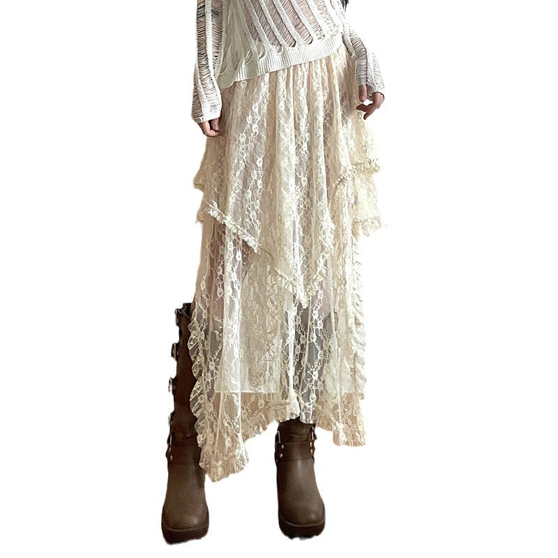 Women's Fashion Casual Vacation Style Low Waist Double Layer Lace Long Dress