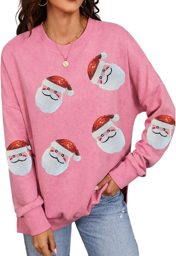 Santa Claus Sequins Festival Casual Long Sleeve Sweatshirt