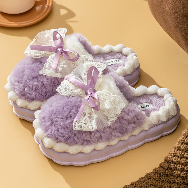 Fluffy Slippers Eva Home Japanese And Korean Style Minimalist Bowknot