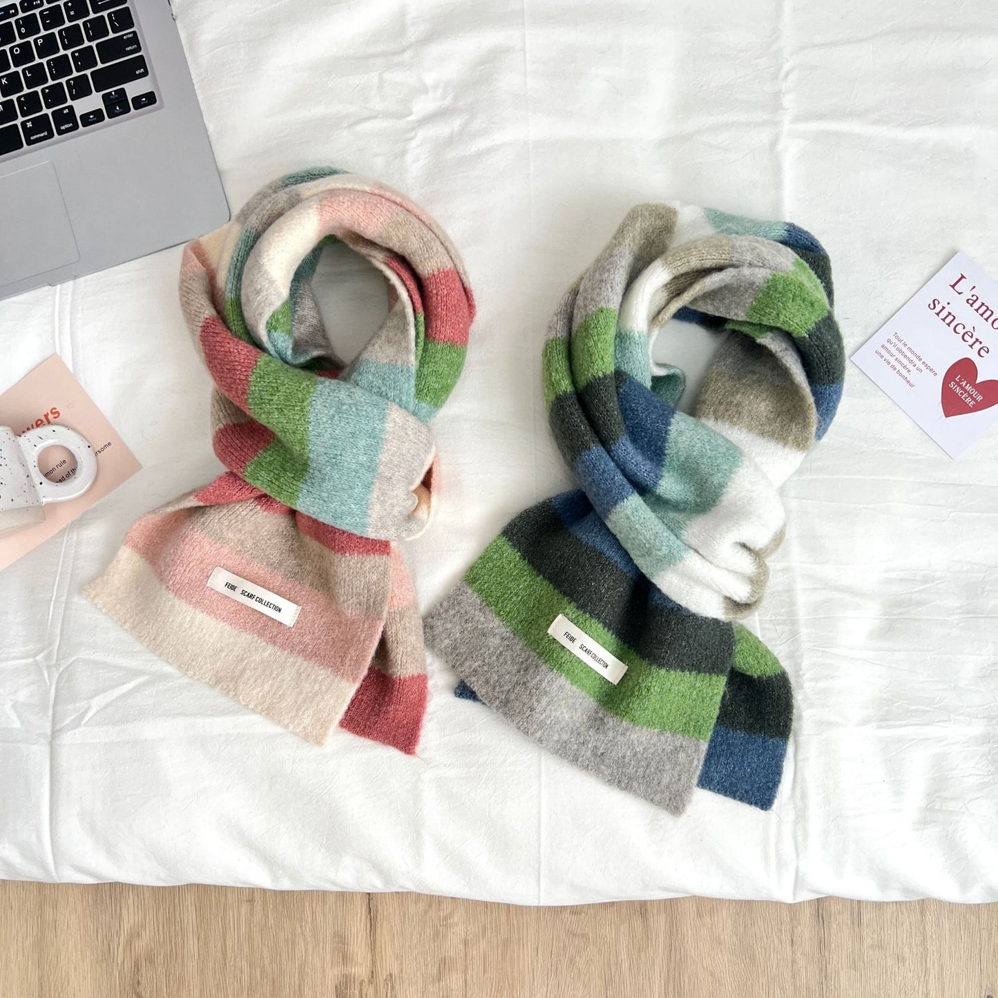Women's Fashion Color Contrast Striped Retro Scarf