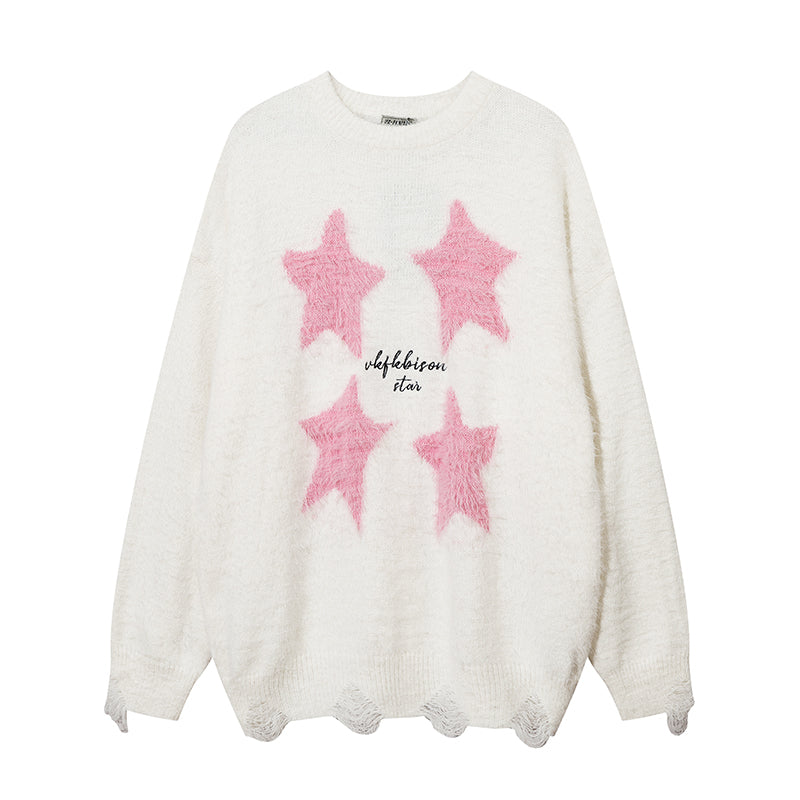 Five-pointed Star Flocking Jacquard And Fleece Lining Sweater Men
