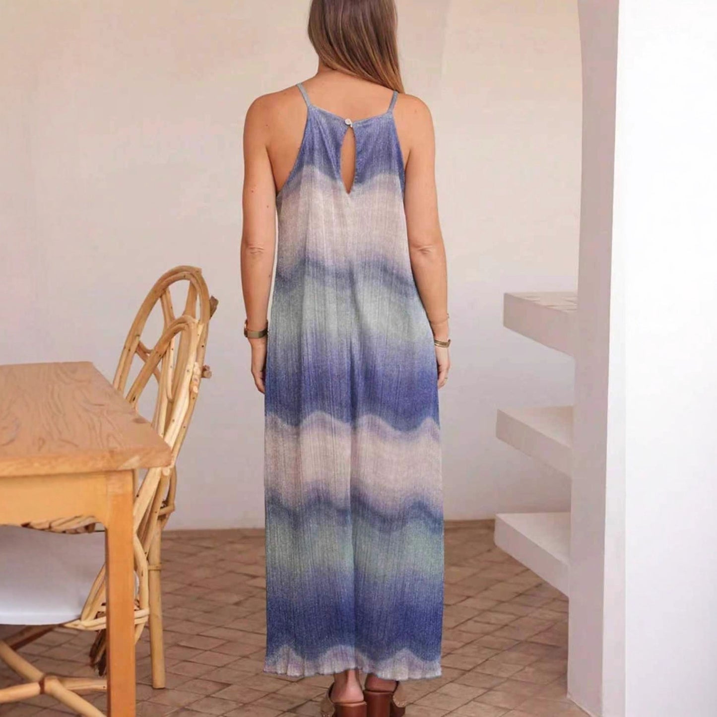Bohemian Style Women's Strapless Gradient Tie-dye Dress Suitable For Beach And Hawaiian Casual Wear