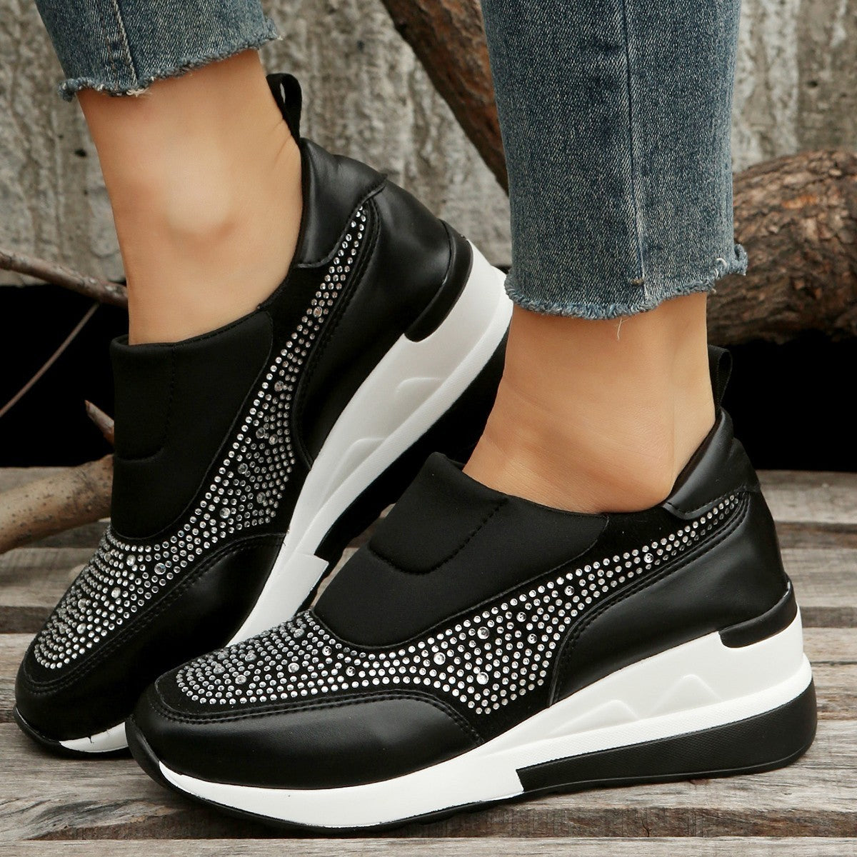 New Fashion Comfortable Rhinestone Height Increasing Mesh Wedge High Heel Women