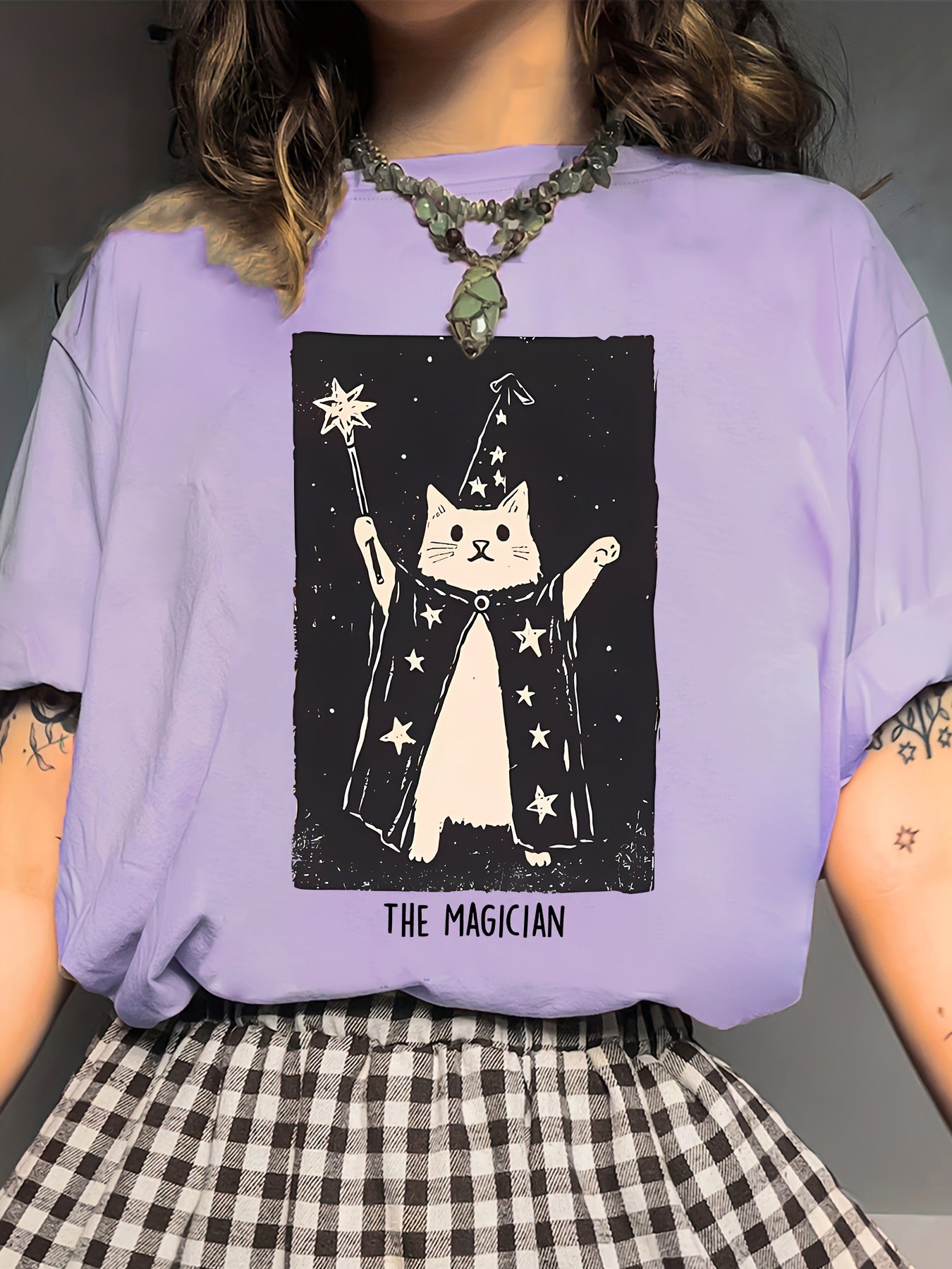 Kvinders Magiske Kat Sød Kortærmet T-shirt med Print