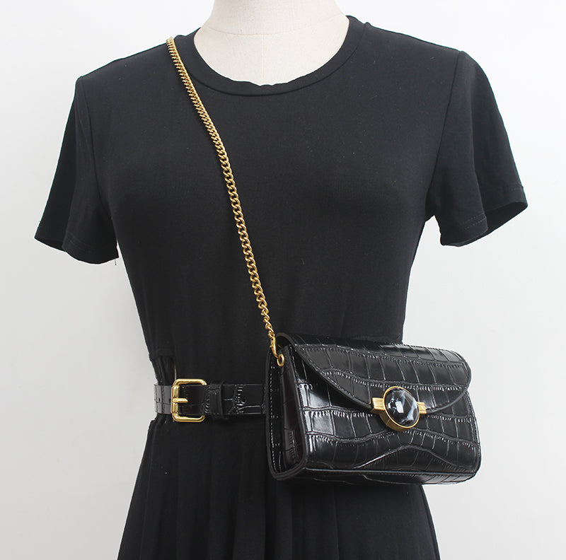Fashion Double Bread New Limited Ring Half-moon Gemstone Chain Shoulder Bag