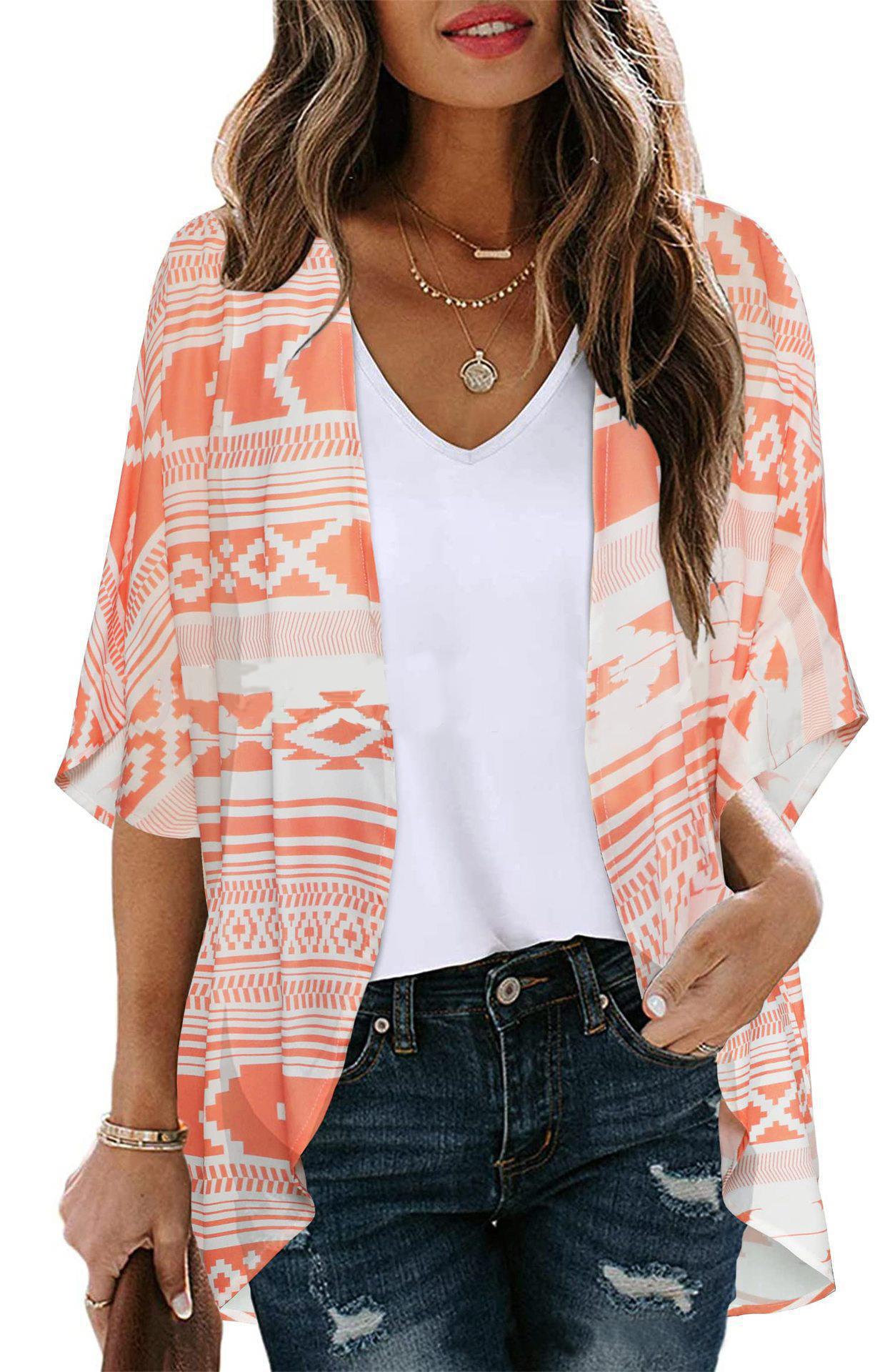 New Beach Bikini Sun Protective Blouse Vacation Chiffon Printed Cardigan